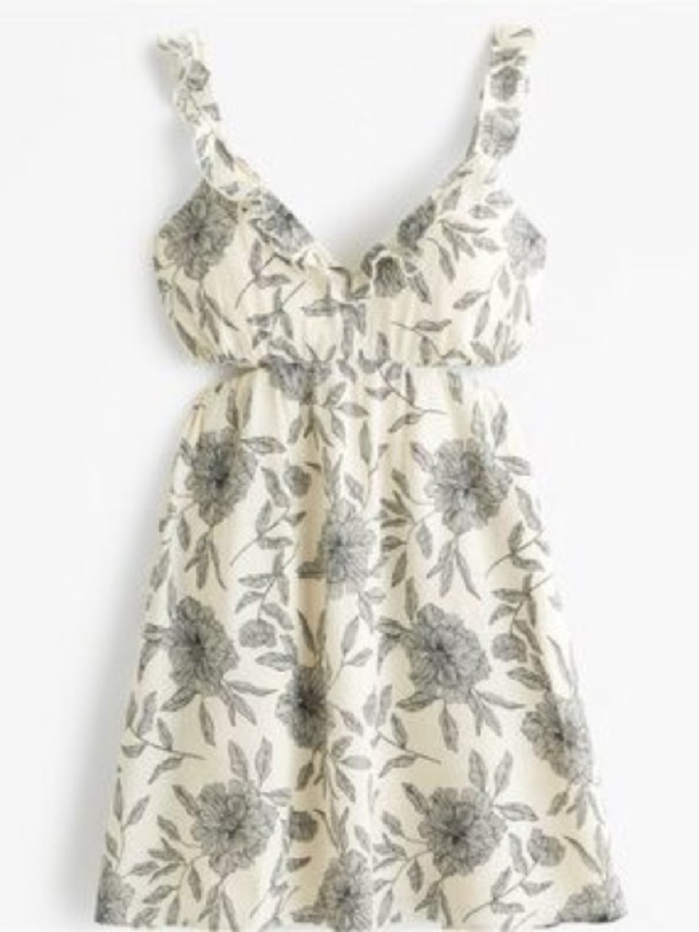Abercrombie & Fitch Cutout Floral Ruffle Mini Dress Cream Black Medium